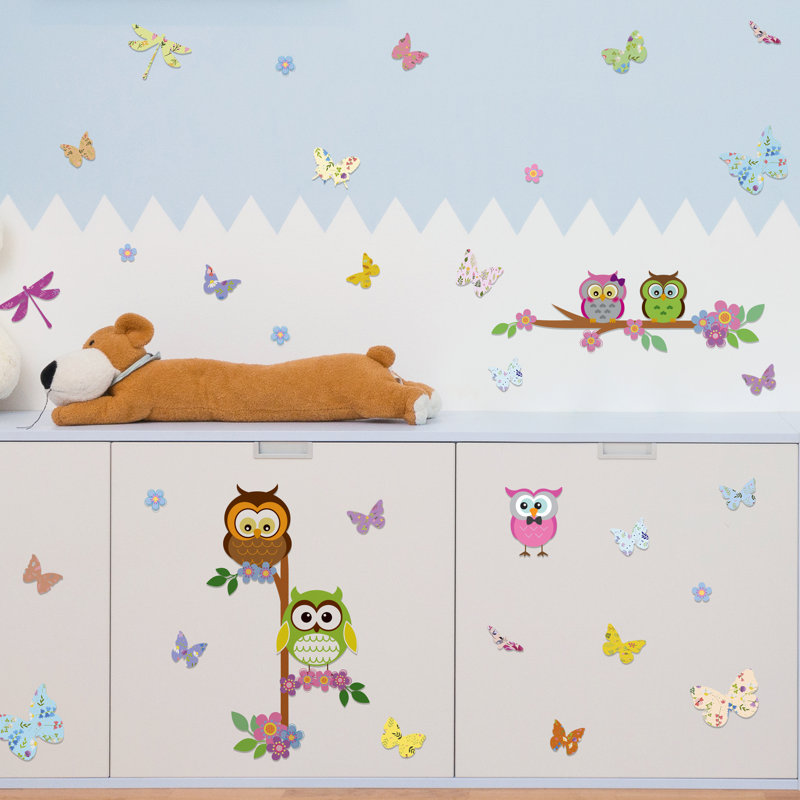 Colorful Butterflies and Owl Tree Kids Wall Sticker