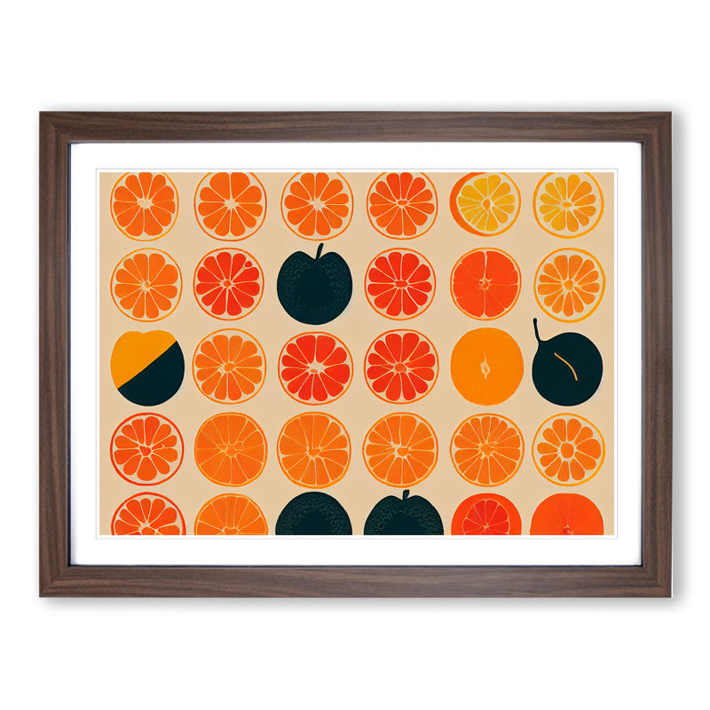 Retro Orange Fruit Slices - Single Picture Frame Painting, 34cm H x 46cm W x 2cm D, Walnut Framed