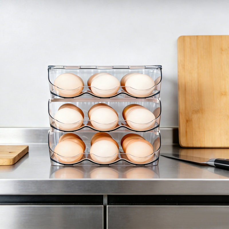 Support à œufs à 3 niveaux pour réfrigérateur 11,02 po avec couvercle transparent pour réfrigérateur de cuisine