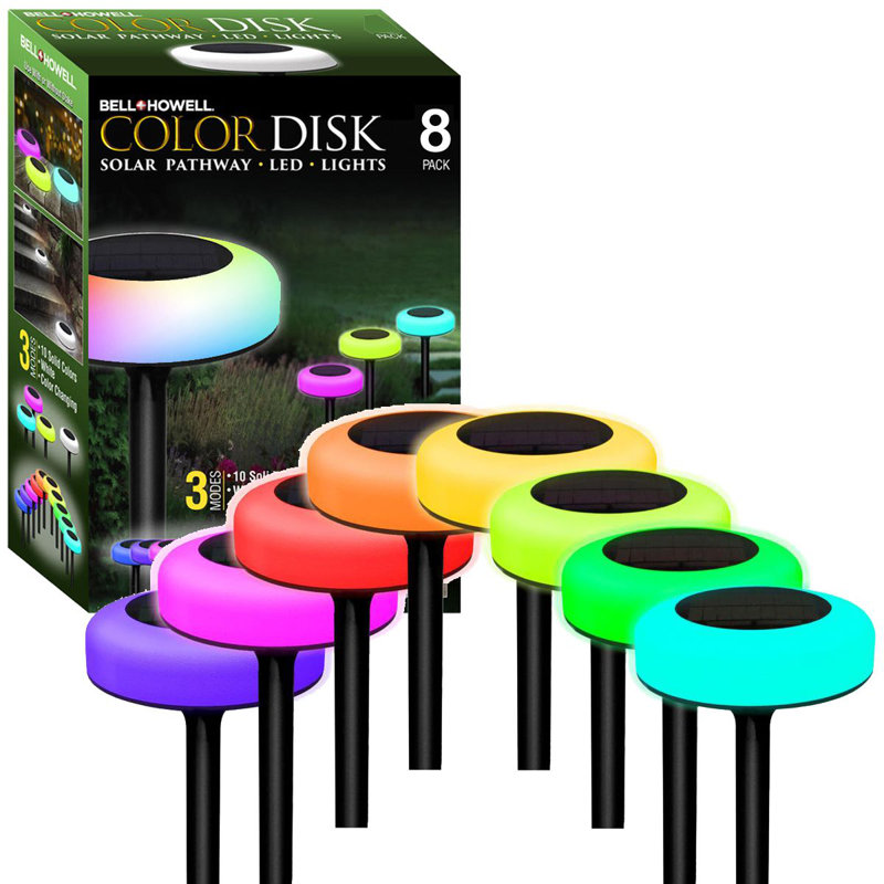 Color Changing LED Solar Pathway Disk Lights Multipack