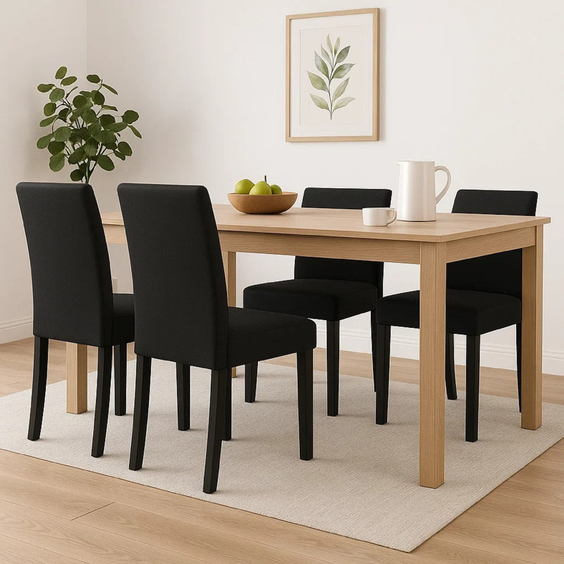 Ensemble de 4 chaises de salle à manger Syon, structure en bois noir, assise et dossier en tissu