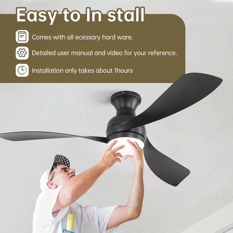 Sofucor 1 PC 52-Inch Fulsh Mount Ceiling Fan With Light,18W LED Dimmable Light With Memory Function,DC Motor,1/4/8H Timer Setting