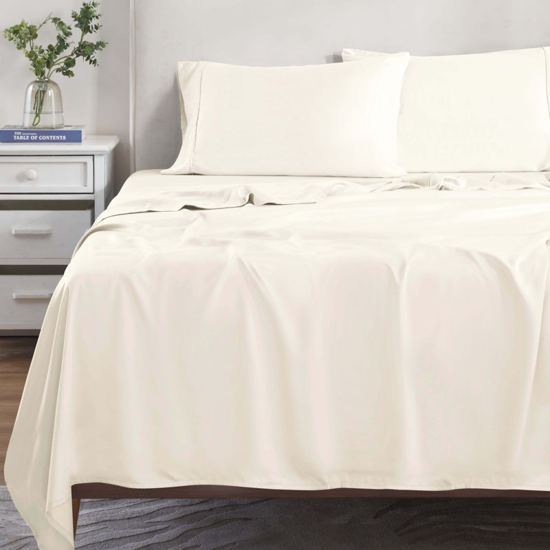 Modal From Beechwood 300 Thread Count Lightweight Cooling Solid Deep Pocket Bed Sheet Set, Ivory
