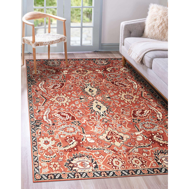 Lush Rustic Rust Hand Knotted Wool Traditional All Over Area Rug, Rectangle 6' x 9'