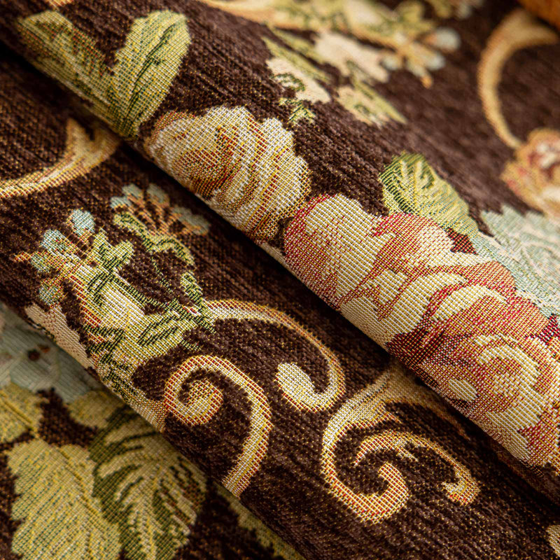 Nappe de table basse antidérapante en chenille à motif floral vintage avec bordure en dentelle, Fleury Glory Mocha Brown, 60,2 cm x 160 cm