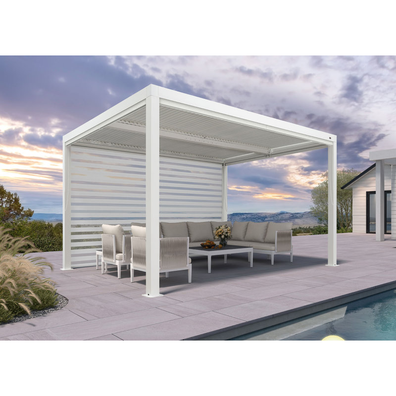 Louvered Pergola Accessories Pull Down White Roller Shade Privacy Shade Sun Side Shade, Pergola Not Included, 146.97" W