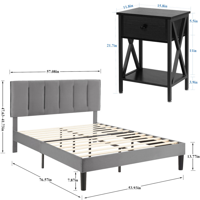 Ensemble de chambre à coucher Delaportilla, Noir, Double