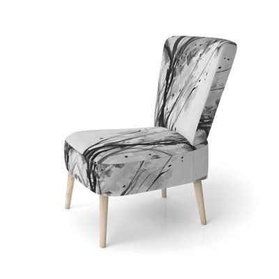 Abstract Orange Flowers - Upholstered Traditional Accent Side Chair