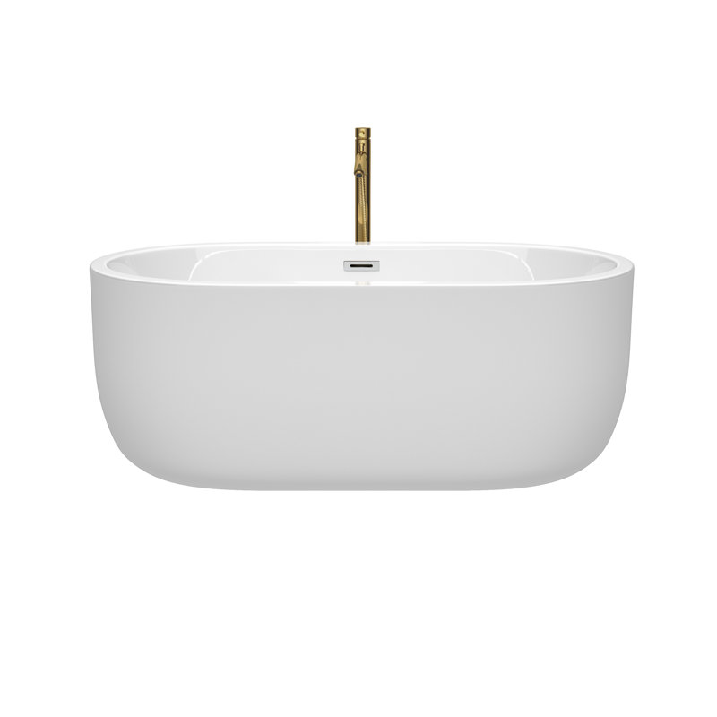 Juliette 60'' x 31.25'' Freestanding Soaking Acrylic Bathtub with Faucet, White/Polished Chrome/Brushed Gold