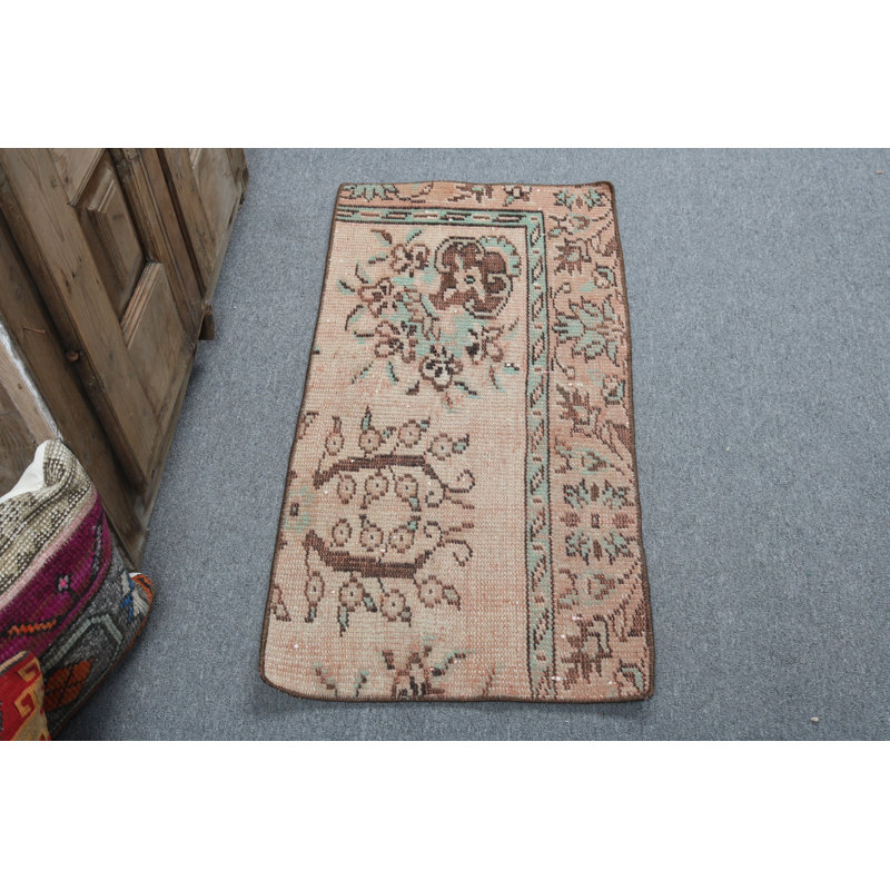 Vintage Handmade Small Turkish Antique Rug in Floral Bohemian Style for Oriental Floor Decor