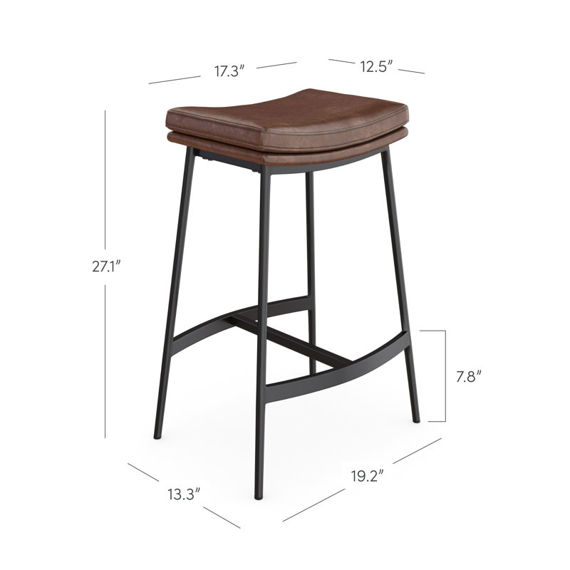 Upholstered Counter Height Saddle Bar Stool, 1, Brown