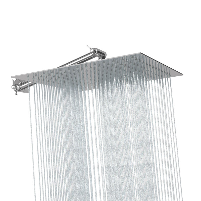 12 Inch Solid Square Ultra Thin 304 Stainless Steel Rain Shower Head with 11" Adjustable Extension Arm