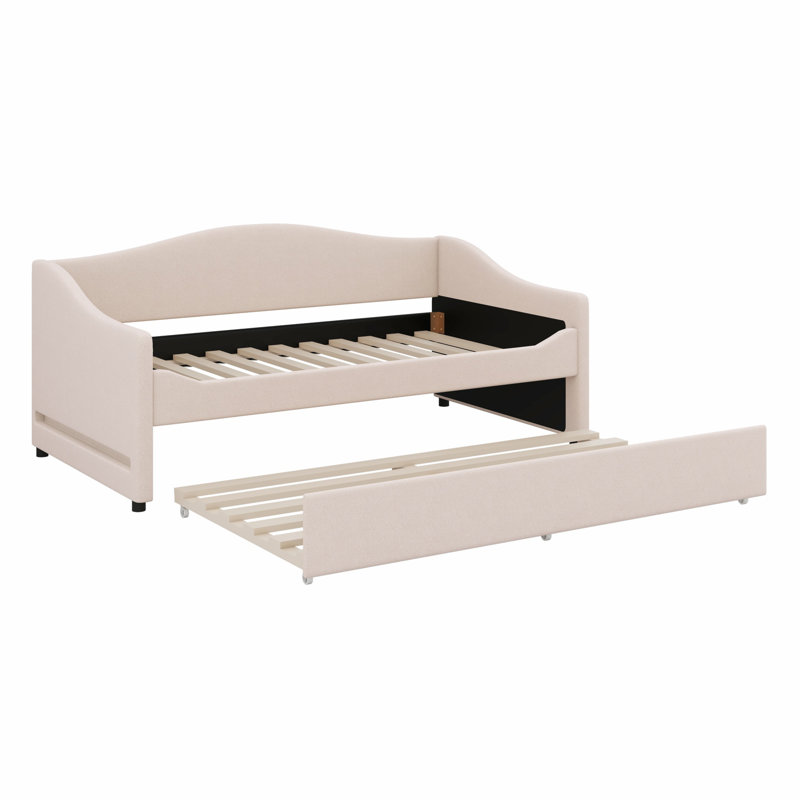 Upholstered Daybed With Light And Trundle, Beige