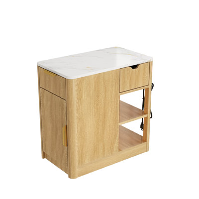 23.6'' W End Table with Charging Station, Faux Marble Top, Drawer, Cabinet and Open Shelves