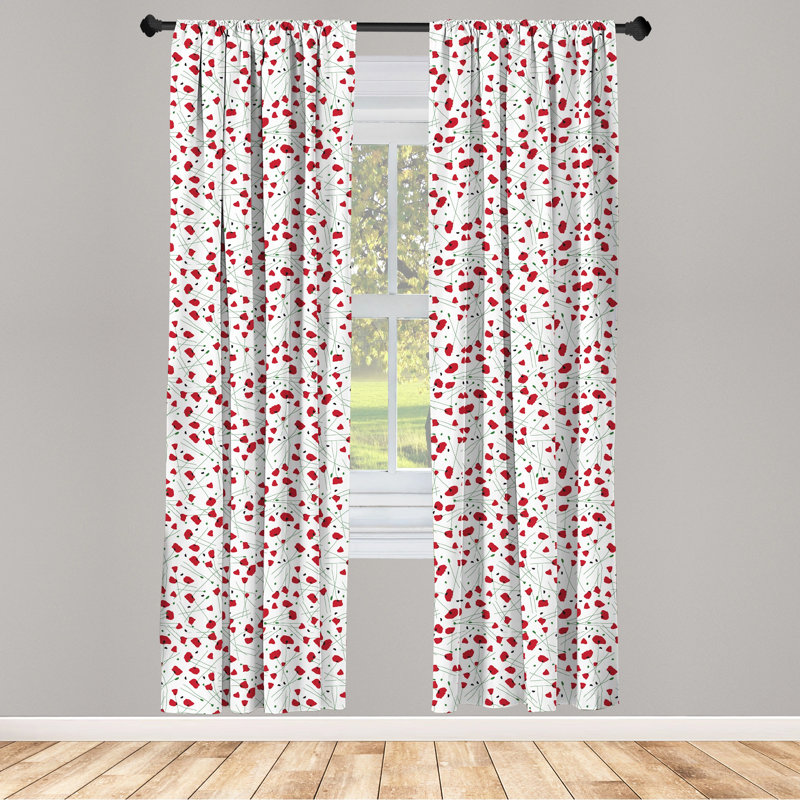 Poppy Floral Semi-Sheer Rod Pocket Curtain Panels, 28" x 84"