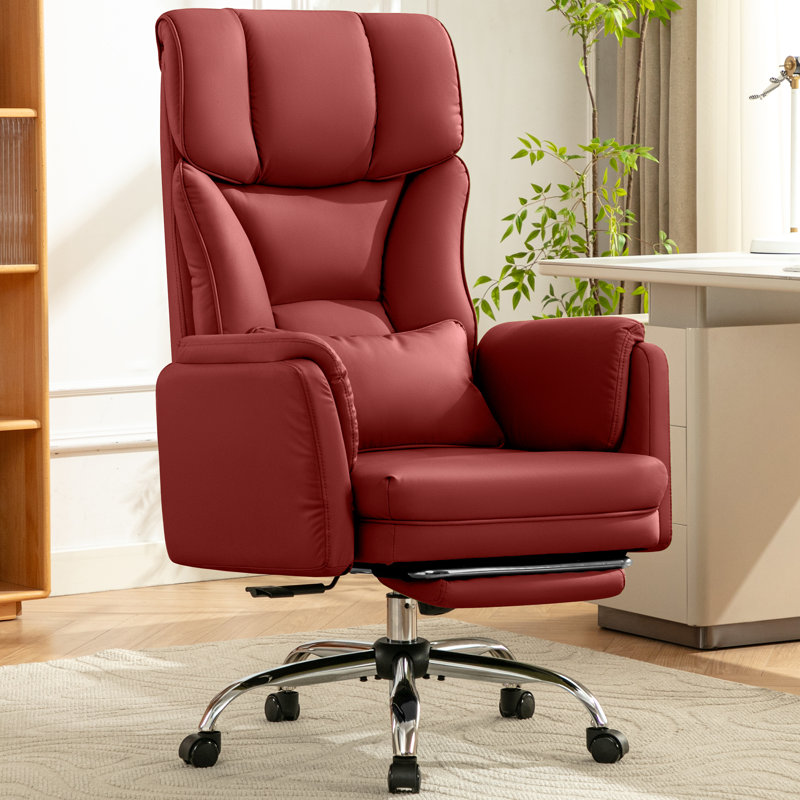 Big and Tall Cross Legged Office Executive Chair with Footrest and Convertible Infinite Gear Armsrest, Burgundy Red