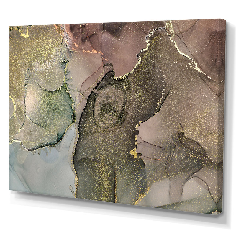 «Gray and Green Liquide Art I», reproduction sur toile, H 40 po x l 60 po x P 1,5 po, Toile tendue