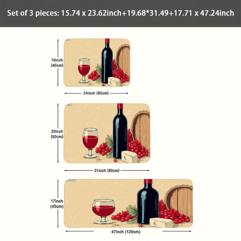 Ensemble de 3 tapis de cuisine à thème vin et raisin