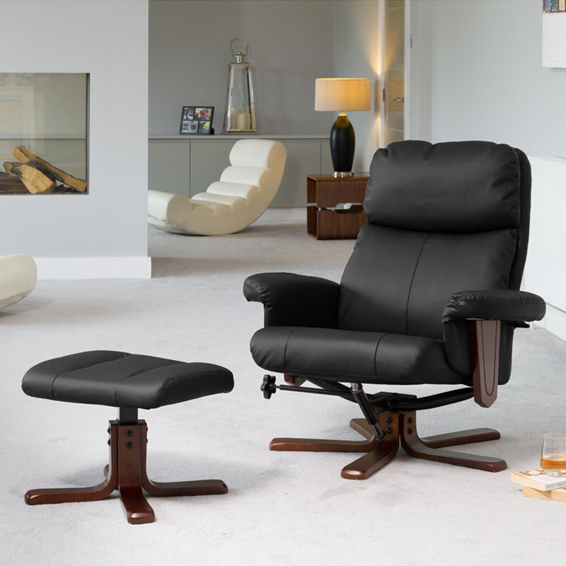 Robillard 88cm Wide Faux Leather Swivel Ergonomic Recliner with Massager, Black