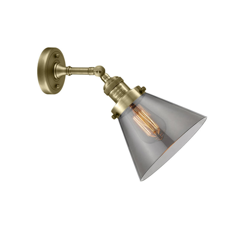 Cone 2 Light Tiltable Bath Vanity Light, Smoked, Antique Brass, 60 Watt Vintage Incandescent Bulb