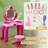 Qaba Kids Vanity Set with Mirror and Stool, Girls Makeup Table with Light and Sound, 15 Accessories, Pretend Play Set with Hair Dryer for 3-6 Years, Pink