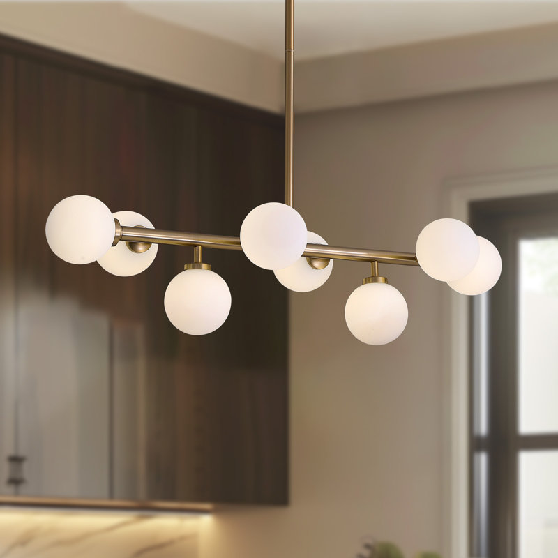 Jewellia 8-Light Metal Linear Sputnik Chandelier with Glass Shades , White