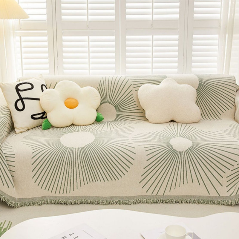 Sofa Slipcover, Green Chenille, 0.31" H x 118" W x 71" D