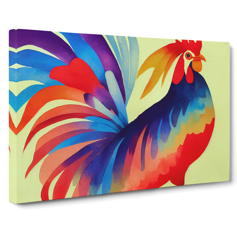 Rainbow Rooster Abstract - Wrapped Canvas, 40cm H x 60cm W x 3cm D