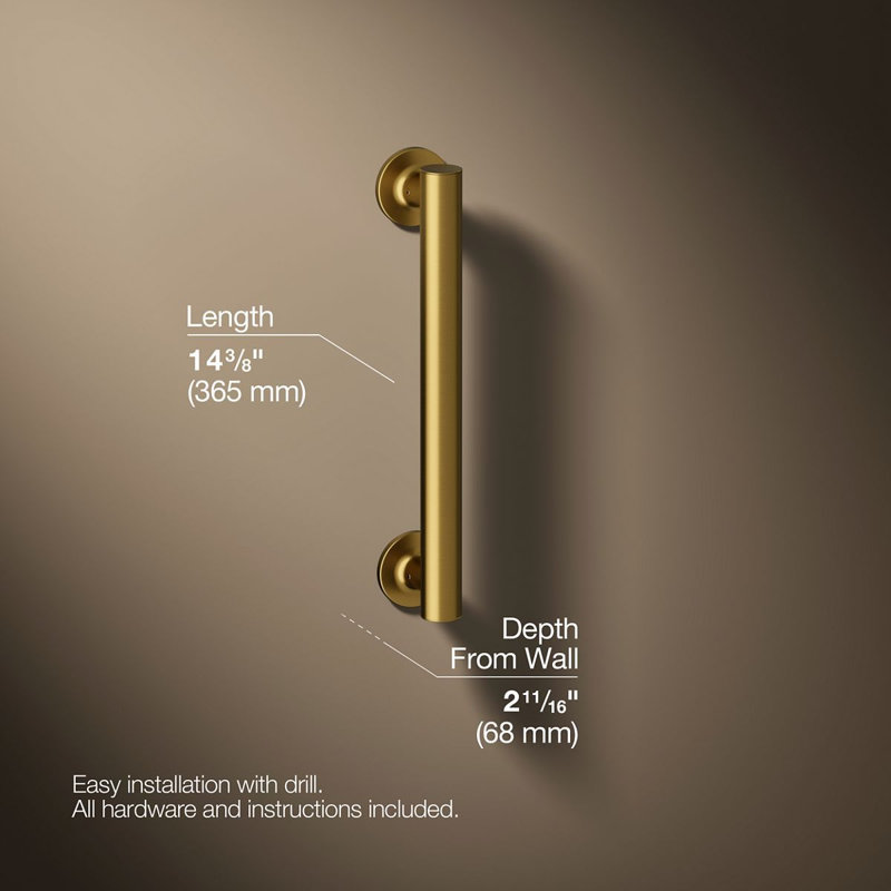 Purist® Grab Bar, 12"W, Vibrant Brushed Moderne Brass