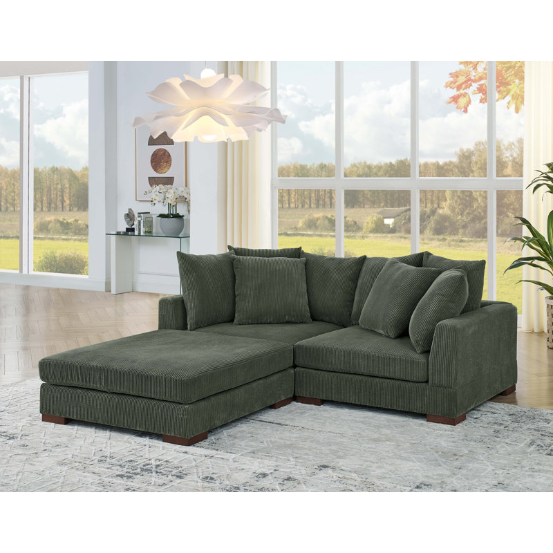 Canapé modulaire rembourré 3 pièces Aurbree, Velours côtelé beige