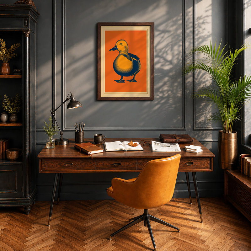 Golden Duck Graphic - Framed Print, A2 - 59.4 x 42.0 cm, Walnut