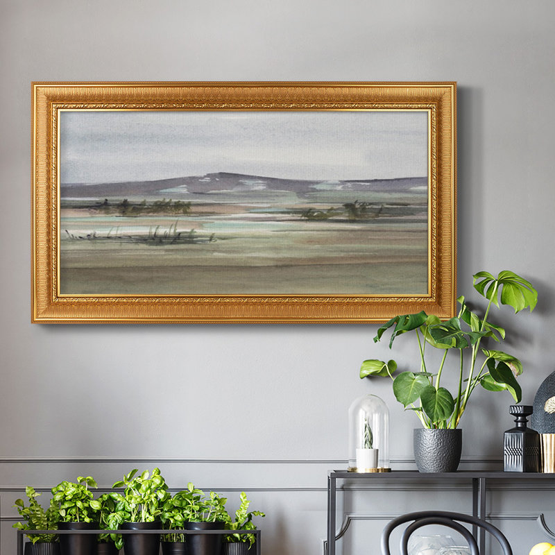 Toile encadrée haut de gamme Mute Marsh I - prête à être accrochée, H 25 po x l 45 po x P 1 po, Toile avec cadre doré