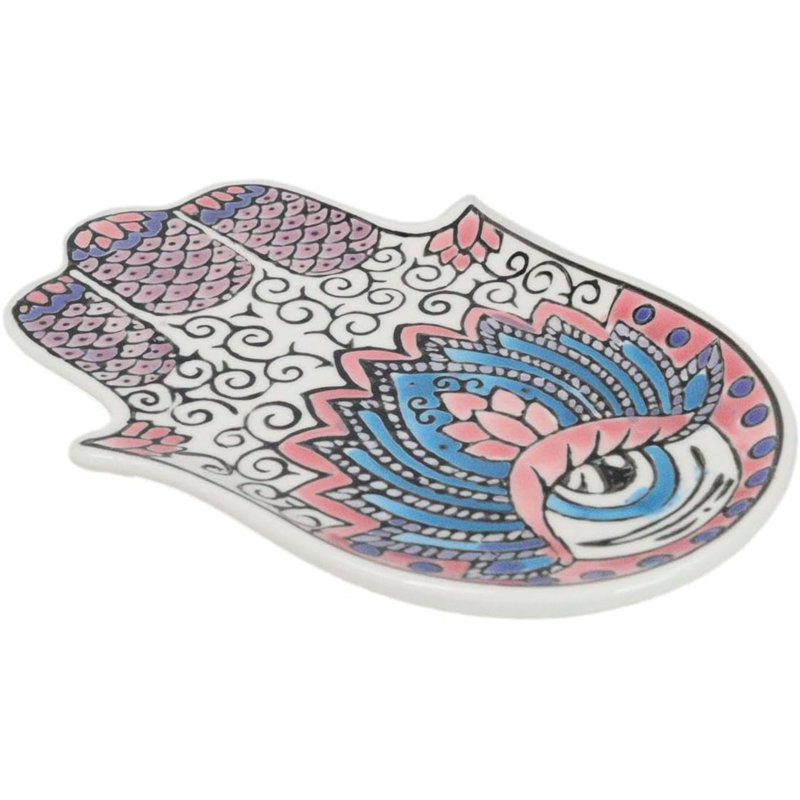 Porte-encens rose en laiton Chakra Hamsa Palm Mandala et Evil Eye