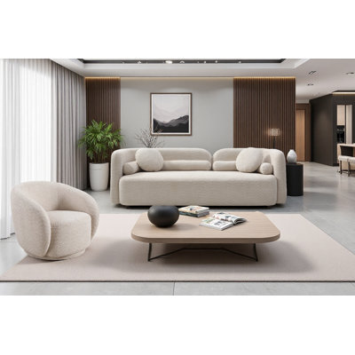 2-piece Modern Living Room Sofa Set With 360° Swivel Barrel Chair, 4-seat