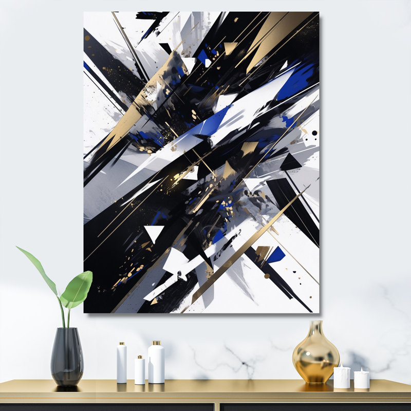 Symphonie cubiste noire sur blanc, H 32 po x l 24 po x P 1 po, Toile tendue