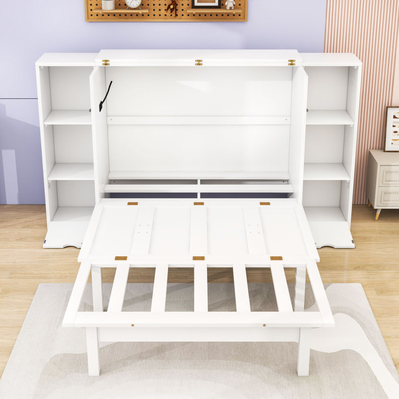Lit escamotable multifonction avec ports USB intégrés et charge de type C, Double, Blanc