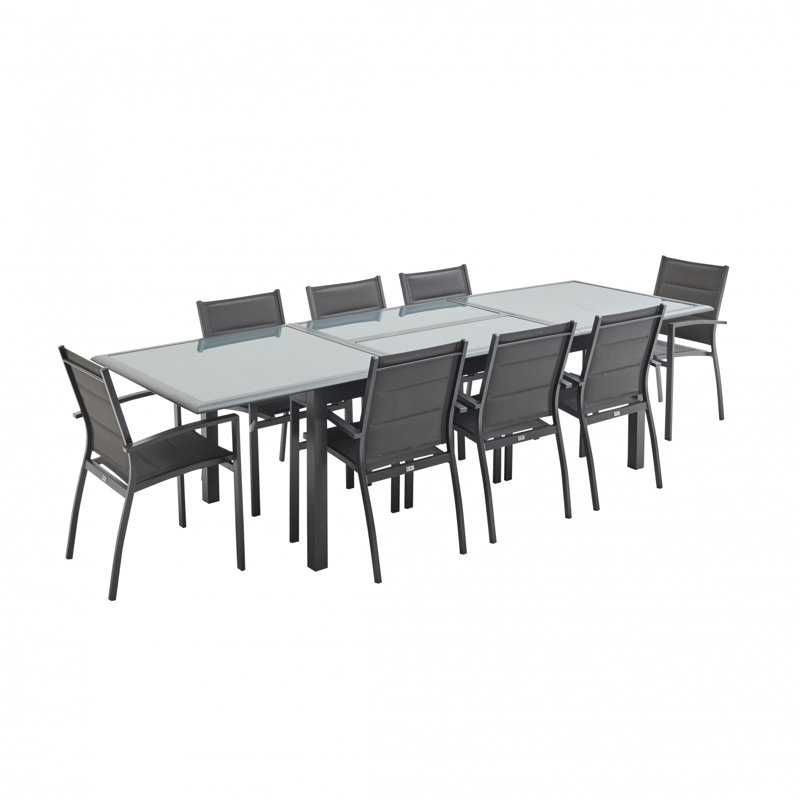 Arvinder 8 - Person Patio Dining Set with Extendable Rectangular Table , Cushions Included, Grey
