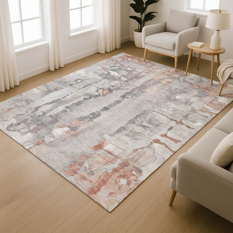 Premium Machine Washable Mayfield AMF2120 Abstract Rug, 5' x 7'6", Copper