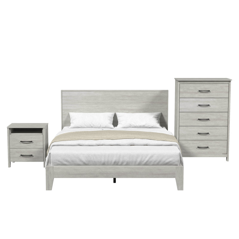 Beretta 3 Piece Bedroom Set, Dusty Gray Oak, Queen