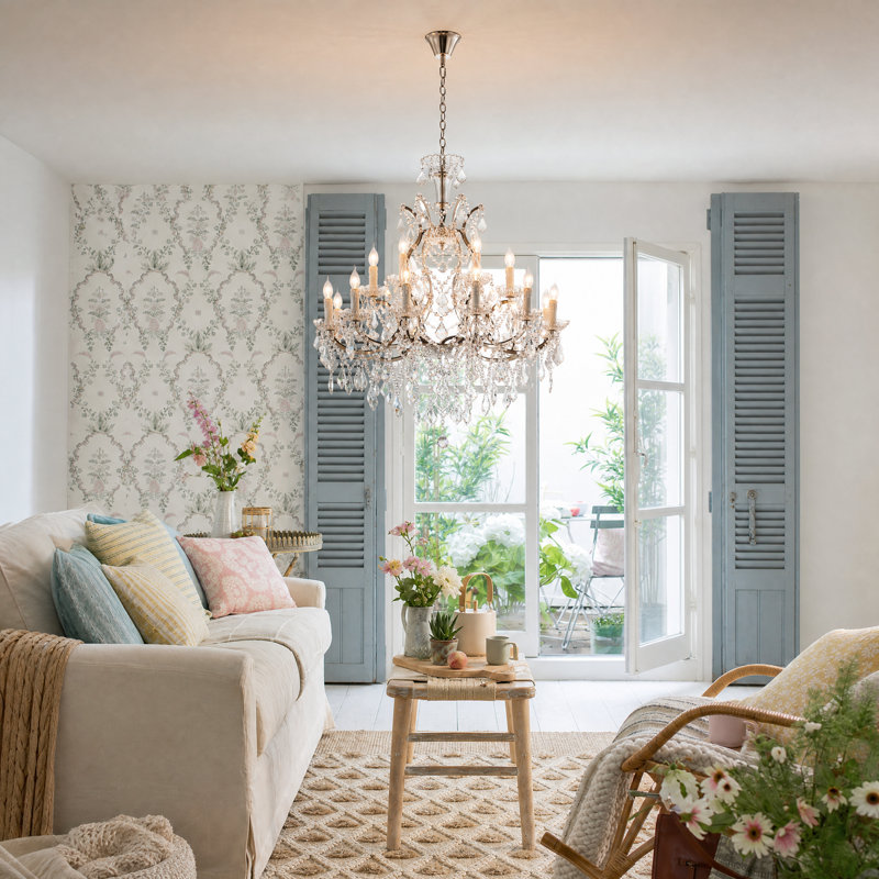 Lustre en cristal de style empire candélabre 18 lumières 32 po, H 86,2 po x l 32 po x P 32 po, Nickel brossé, 2 niveaux