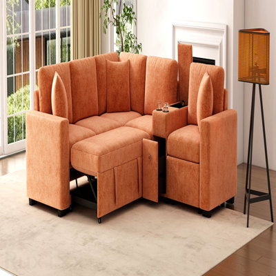 Canapé-lit modulaire convertible en L 120,5 po avec canapé-lit modulaire réversible avec lit escamotable, porte-gobelets et grand espace de rangement pour le salon, orange