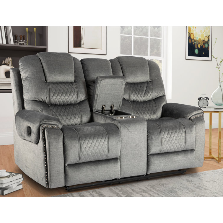 2 Seater Manual Recliner Sofa with Console and Cup Holders