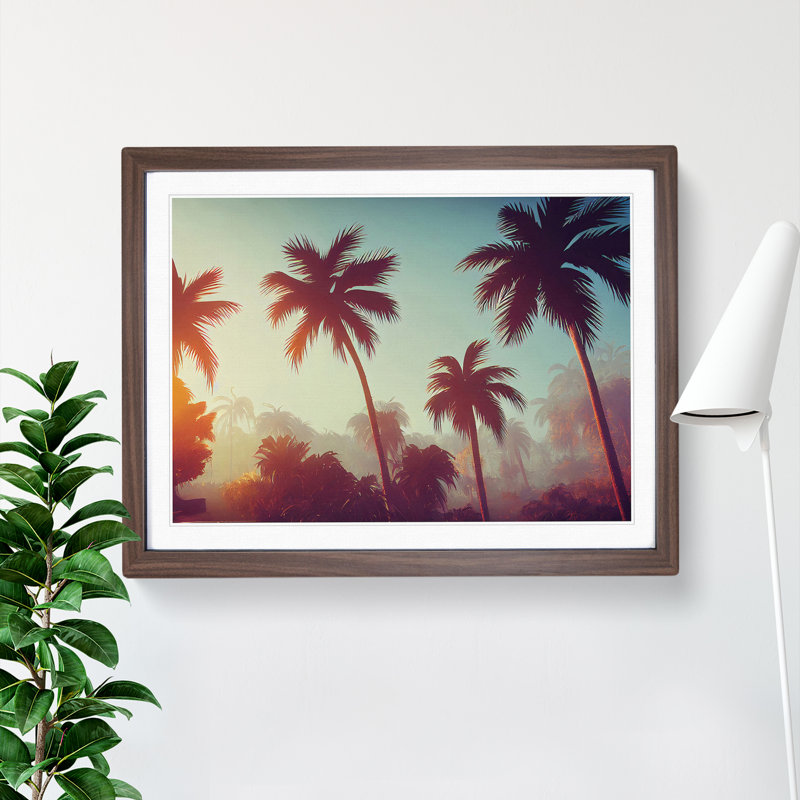Revered Palm Trees - Single Picture Frame Print, 25cm H x 34cm W x 2cm D, Walnut Framed