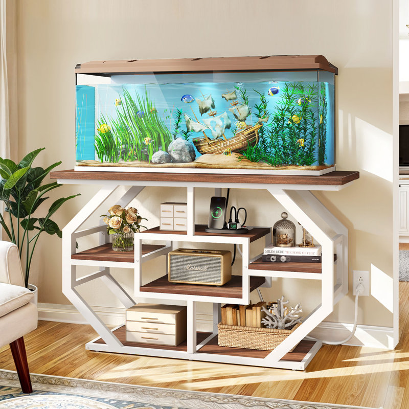 Support d'aquarium rectangulaire Erynn, Brun / blanc