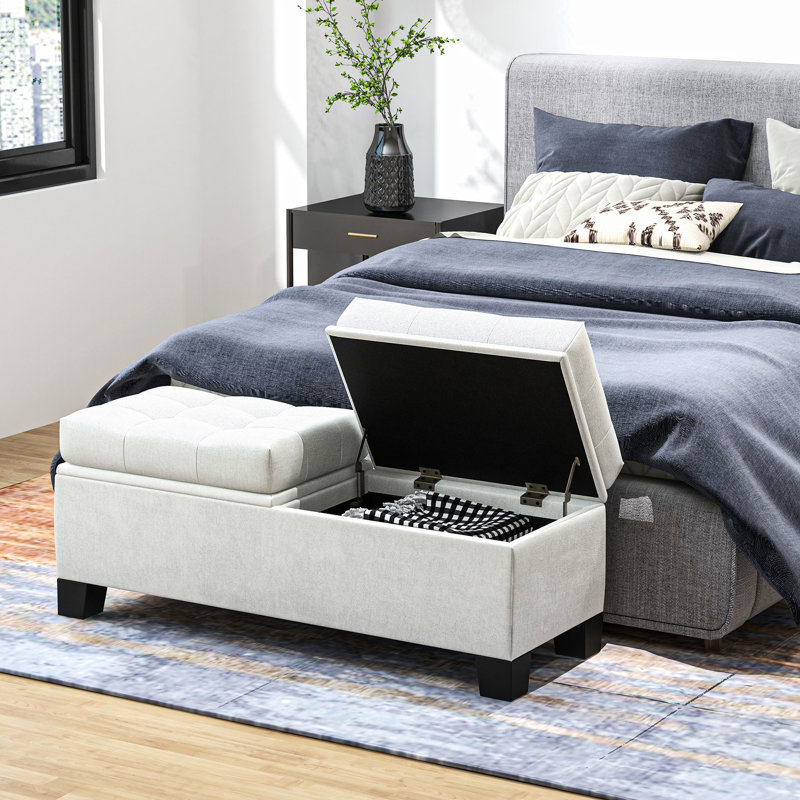 Banc rembourré crème pour le salon avec construction stable et rangement, rangement de 46 po pour l'entrée 46 po