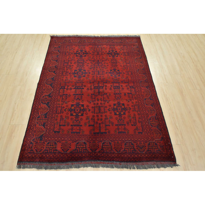 Tapis rouge nouvel âge en laine 5 pi 1 po x 6 pi 8 po Moktar