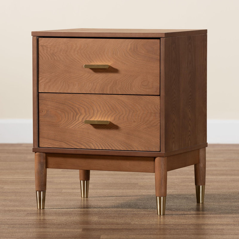 Baxton Studio Mandolin Mid-Century Ash Walnut Wood 2-Drawer Nightstand