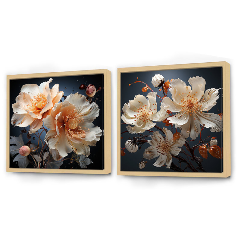 Ensemble de 2 collages carrés Hibiscus, Cadre flottant brun, H 36 po x l 73 po