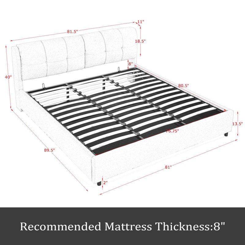 Upholstered Platform Storage Bed, King, Beige