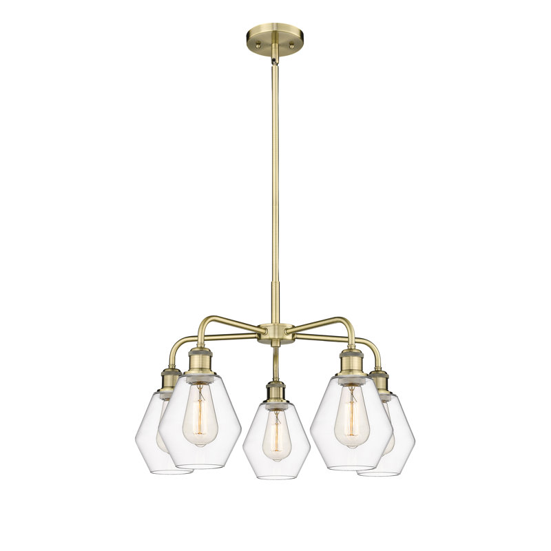 Lustre géométrique à intensité variable en acier à 5 lumières Amylea, H 15,5 po x l 24 po x P 24 po, Clair, Laiton antique